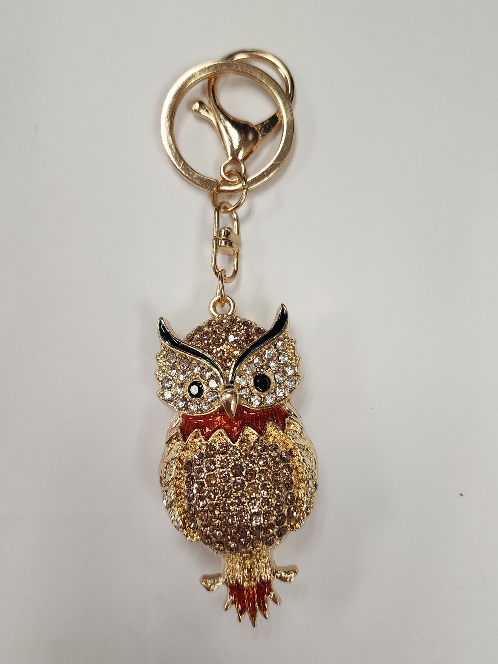Sparkling Rhinestone Owl Gold Tone Bag Charm Keychain Crystal Animal PendantNWOT
